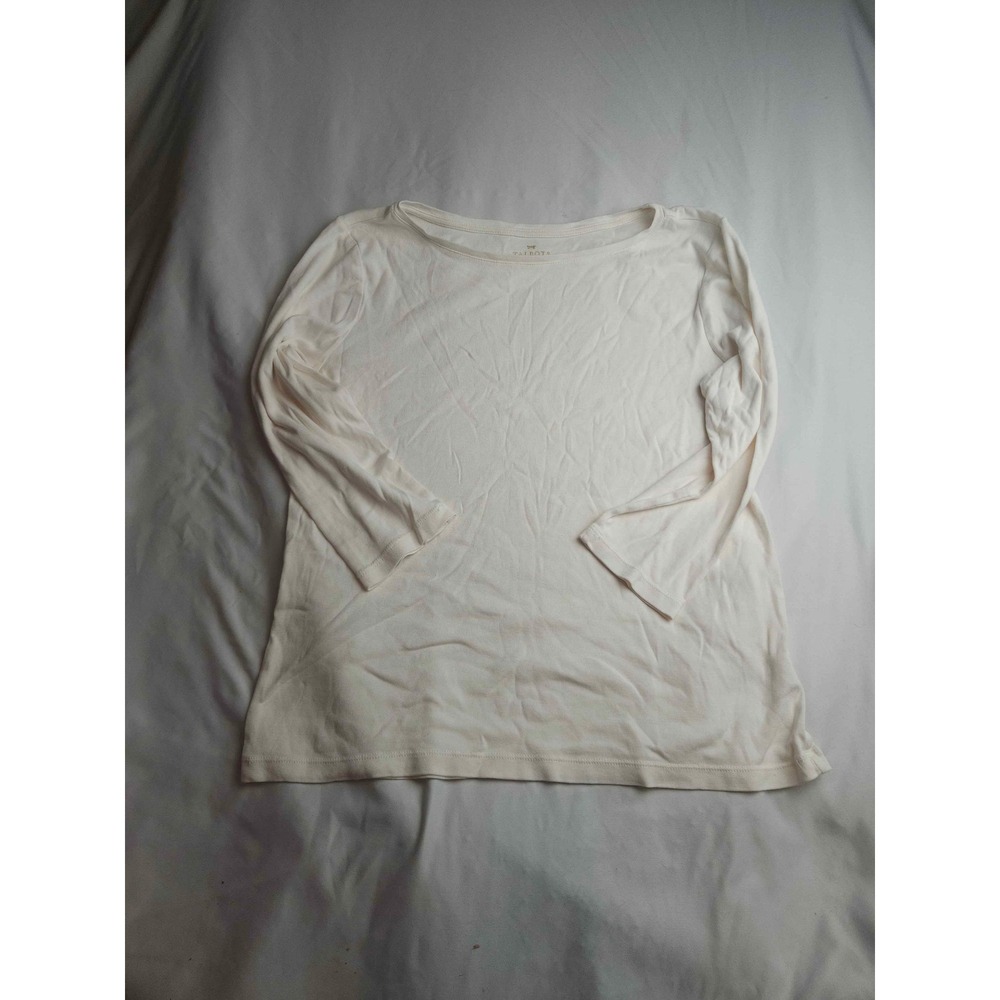 Talbots Ivory Cream 100% Pima Cotton Boatneck 3/4 Sleeve Top Womens Large